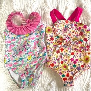 Toddler floral and mermaid bathing suits.